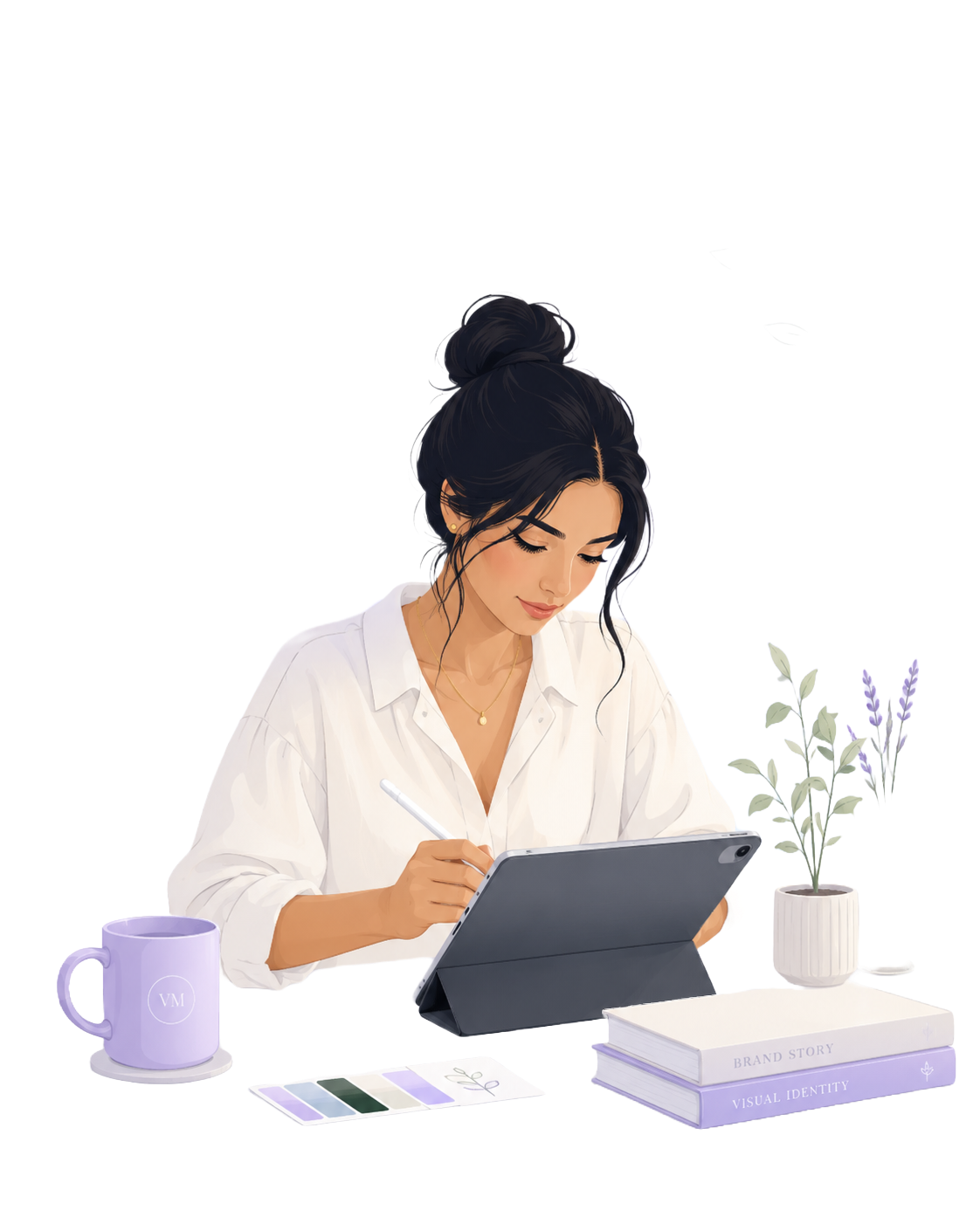 Ilustración de Ninoshka Rodríguez trabajando en una tableta